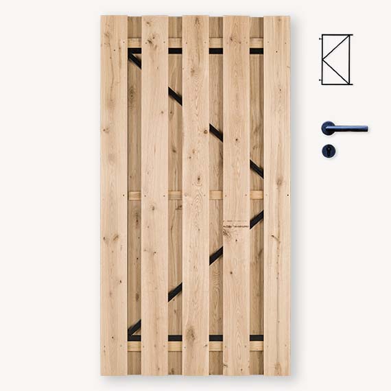 Tuindeur solide eiken | gem. doorkijk | zwart frame