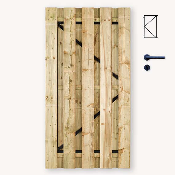 Tuindeur solide grenen | gem. doorkijk | zwart frame