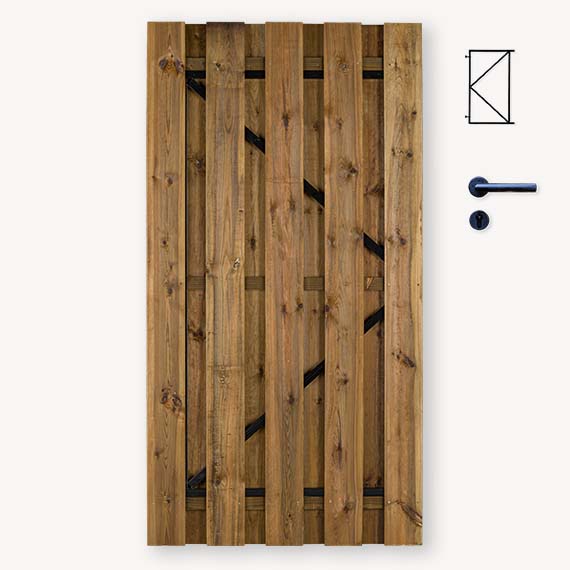Tuindeur Solide bruin grenen gem. doorkijk | zwart frame