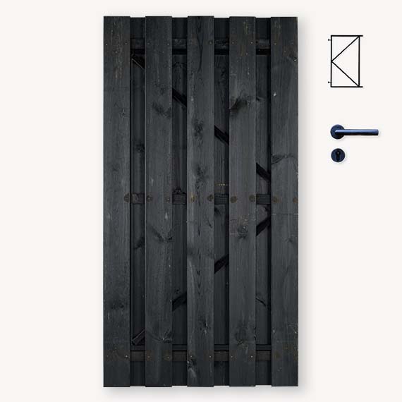 Tuindeur solide zwart grenen gem. doorkijk | zwart frame
