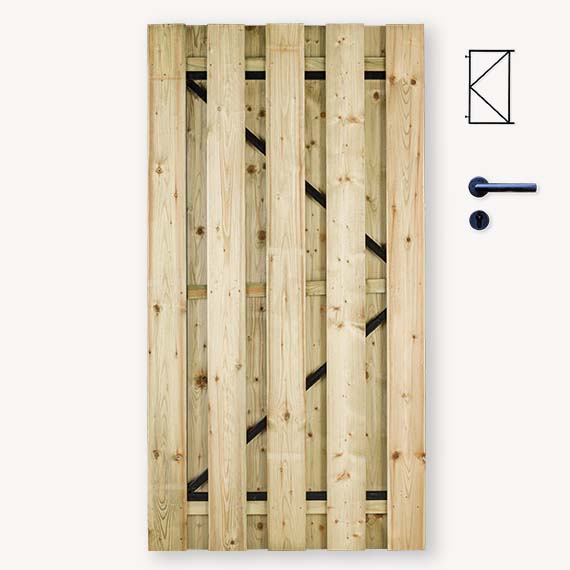 Tuindeur solide vuren | gem. doorkijk | zwart frame