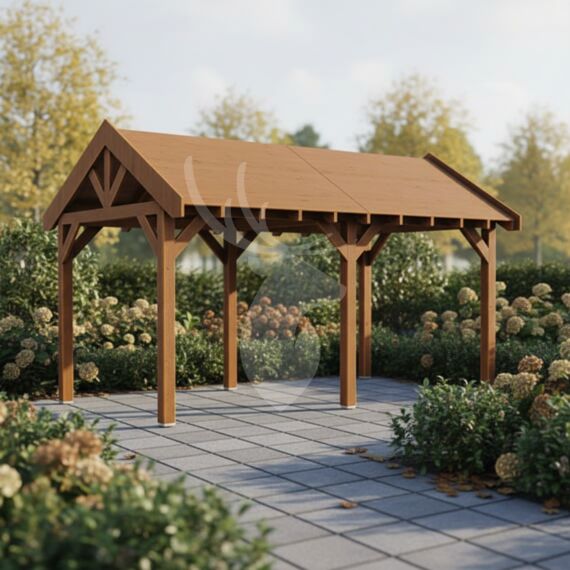 Overkapping zadeldak Sallinge XL2 | douglas bruin geïmpregneerd | 547x344 cm