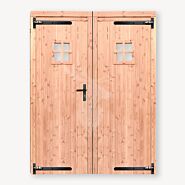 Douglas tuinhuis deur | dubbel | met ruit/zwart beslag