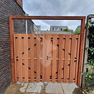 Tuindeur Solide hardhout | gem. doorkijk | zwart frame