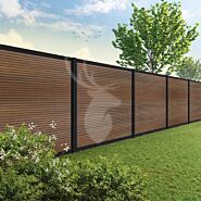 Velufence composiet schutting | Fiberdeck modern teak | zwart aluminium