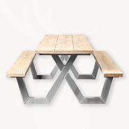 Eiken picknicktafel | X-frame | aluminium