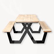 Eiken picknicktafel | x-frame | zwart