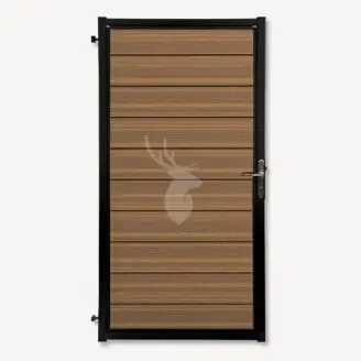 Tuindeur composiet Velufence | teak brown | zwart aluminium