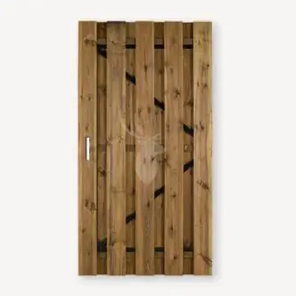 Tuindeur Solide bruin grenen gem. doorkijk | zwart frame