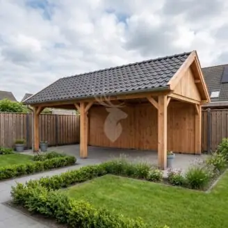 Zadeldak overkapping | hout | 700x400 cm