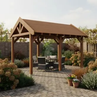 Douglas zadeldak Regge XL1 | douglas bruin geïmpregneerd | 447x344 cm