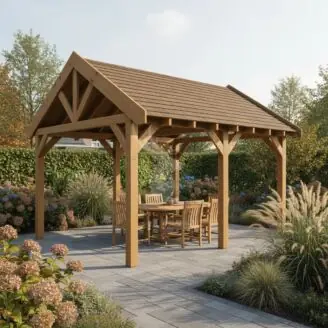 Douglas zadeldak Regge XXL1 | douglas groen geïmpregneerd | 447x444 cm