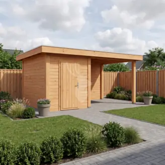 Overkapping plat dak | hout | 500x300 cm