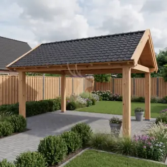 Zadeldak overkapping | hout | 500x300 cm