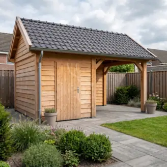 Zadeldak overkapping | hout | 500x300 cm