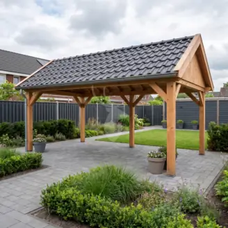 Zadeldak overkapping | hout | 600x300 cm