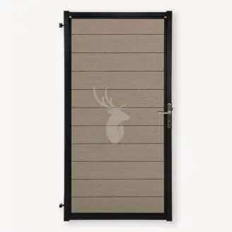 Tuindeur composiet Velufence | tropical brown | zwart aluminium