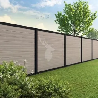 Velufence composiet schutting | Fiberdeck light grey | zwart aluminium
