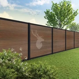 Velufence composiet schutting | Fiberdeck modern teak | zwart aluminium