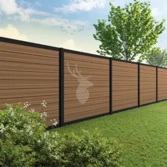 Velufence composiet schutting | Fiberdeck teak brown | zwart aluminium