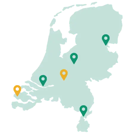 Kaart van Nederland met showtuinen en afhaallocaties van Vandentop