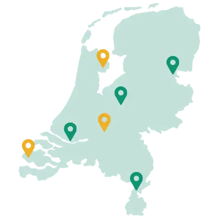 Kaart van Nederland met showtuinen en afhaallocaties van Vandentop