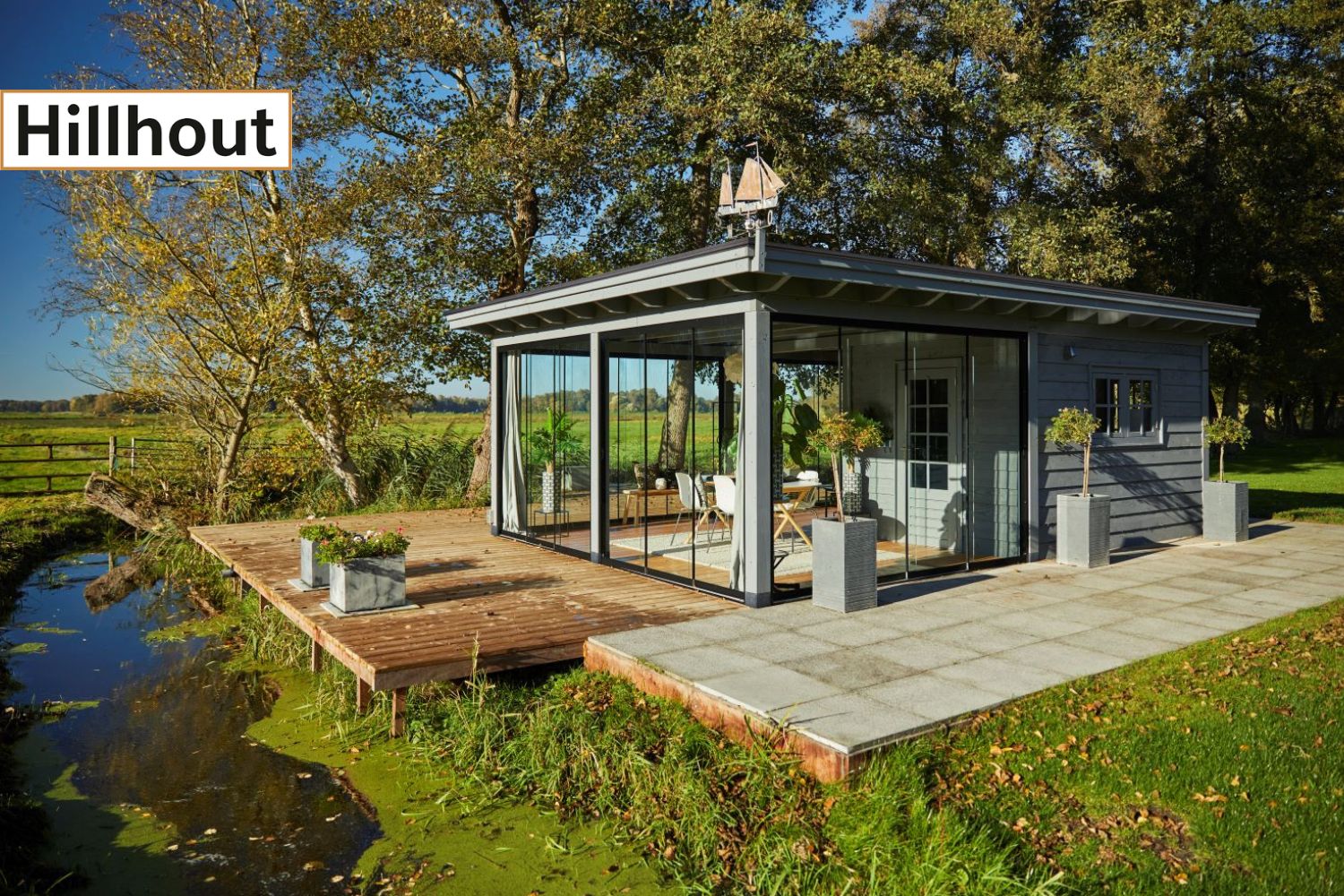 Overkapping aan het water Hillhout buitenverblijf Prestige